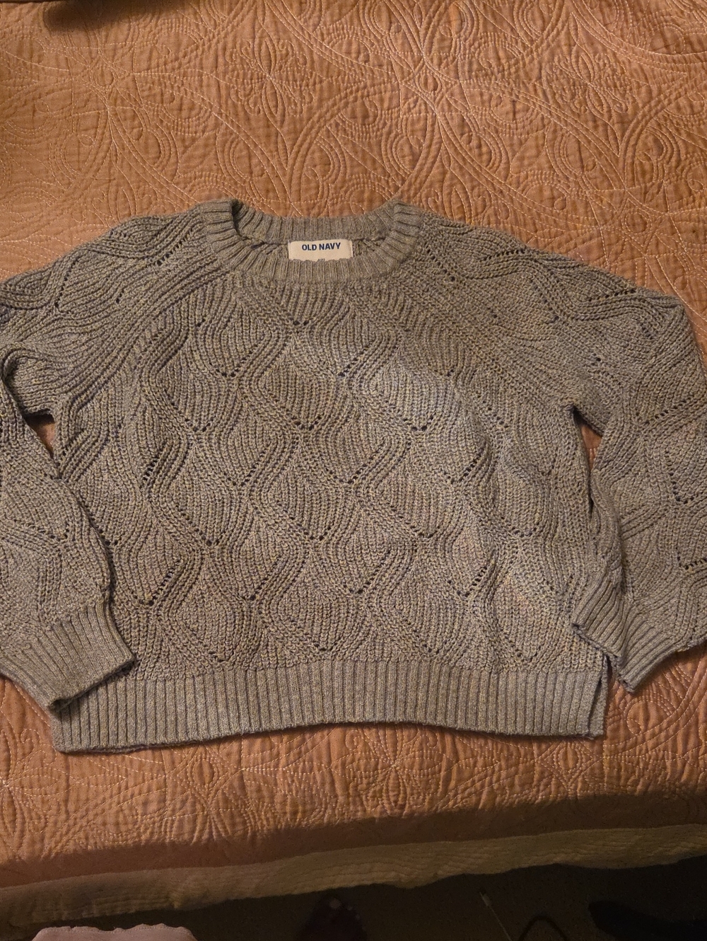 Old Navy Girls' Heather Gray Cable Crewneck Sweater (Crop)